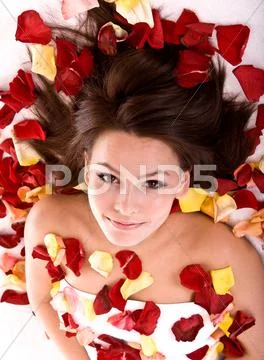 Beautiful girl in rose petal. Stock Photos