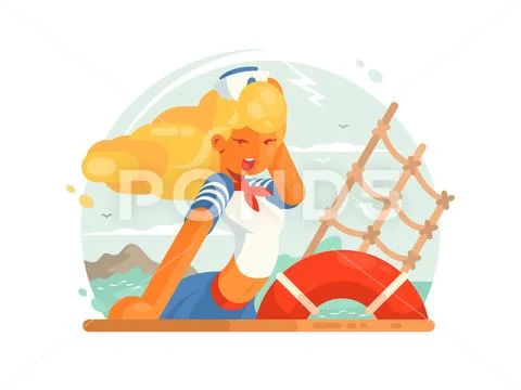 Beautiful girl sailor Stock Illustration