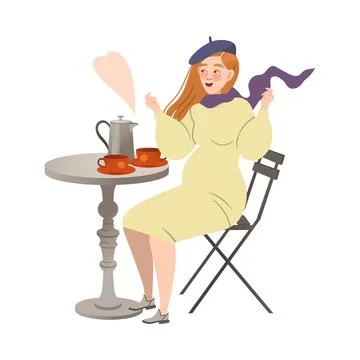 Beautiful girl sitting in cafe and drinking coffee vector illustration Stock Illustration