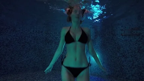 Swimming Underwater Underwear Woman Stock Photos - Free & Royalty