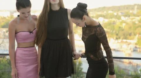 Beautiful girls posing at the party Stock Footage 59658014