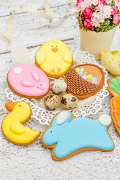 Beautiful glazed Easter cookies Stock Photos