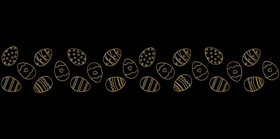 Beautiful gold border with Easter eggs composition. Seamless horizontal str.. Stock Illustration