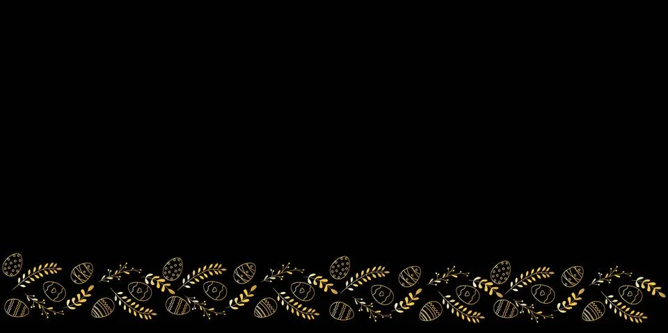 Beautiful gold border with Easter eggs composition. Seamless horizontal str.. Stock Illustration