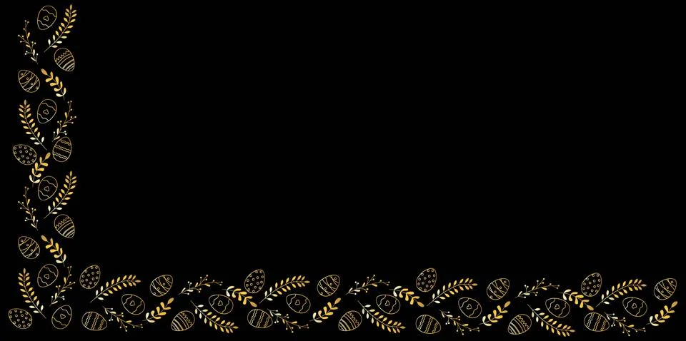 Beautiful gold frame with Easter eggs composition. Decorative element for d.. Stock Illustration