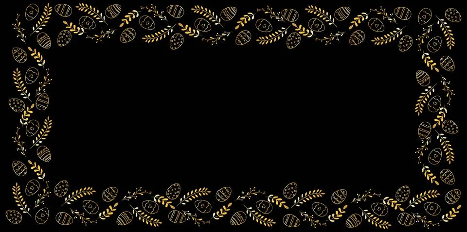 Beautiful gold frame with Easter eggs composition. Decorative element for d.. Stock Illustration