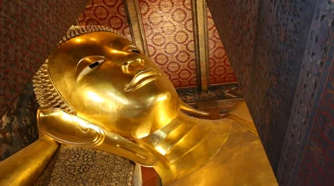 Beautiful Gold Image Buddha Posture Sleep Of Thailand (pan shot) Stock Footage 49254091