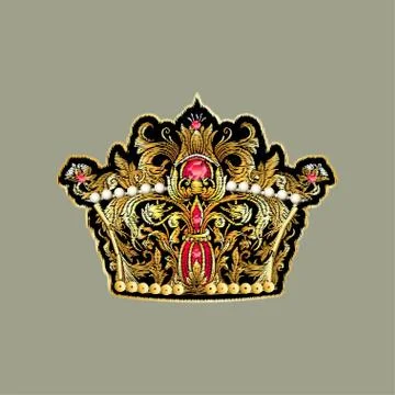 Beautiful gold king crown patch. Stock Illustration