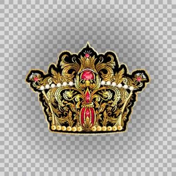 Beautiful gold king crown patch. Stock Illustration