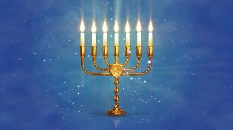 Beautiful gold menorah light - cgi object 3D illustration 스톡 일러스트