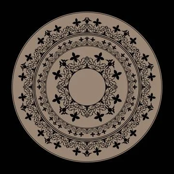 Beautiful gold round frame with arabesques. Vintage European golden black plate  Stock Illustration