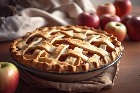 Beautiful Golden Brown Apple Pie, a Classic American Favorite Stock Photos