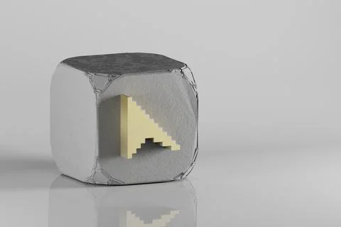 Beautiful Golden Pixel icon Cursor symbol icons on a beton cube and white cer Illustrazione stock