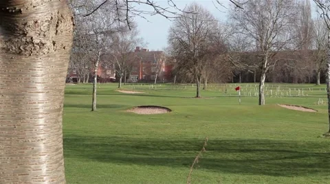 Beautiful Golf Course View with Bunker - Park Backgrounds Stock-Footage 48992071