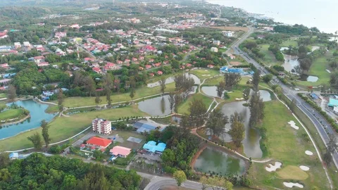 Beautiful golf course view from top around Kudat City, Sabah, Malaysia Video stock 109414285
