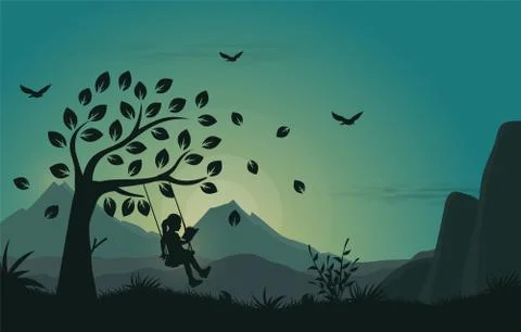 Beautiful gradient spring landscape background. Illustrazione stock