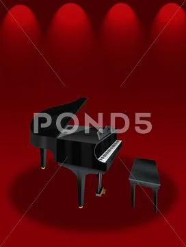 A Beautiful Grand Piano on Red Elegant Theater Stage Stock Illustration