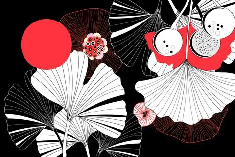 Beautiful graphic patterns with ginkgo leaf Stock Illustration