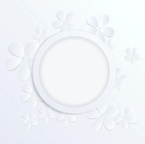 Beautiful gray and white background with flowers made ??of paper with a place Stock Illustration