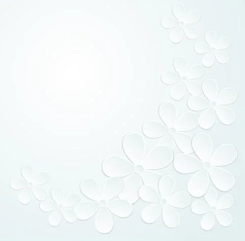 Beautiful gray and white background with flowers made of paper with a place f Stock Illustration