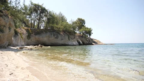 Beautiful Greece nature empty beach view on Aegean sea shore Stock Footage 137109248