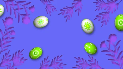 Beautiful green and white easter eggs on animated flowers background Stock Footage 306078009