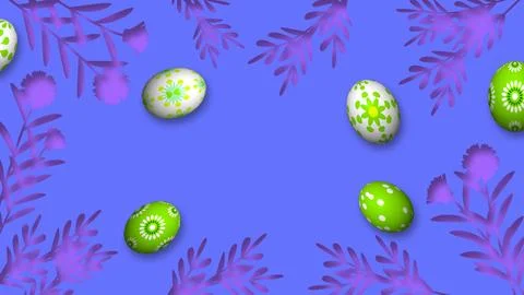 Beautiful green and white easter eggs on flowers background Illustration