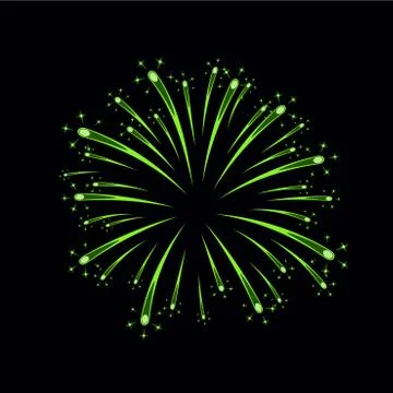 Beautiful green firework. Bright firework isolated on black background. Light Illustrazione stock