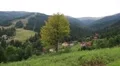 Beautiful green forest in mountains and cottages HD Footage