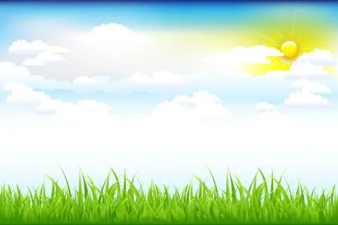 Beautiful green landscape with clouds Illustrazione stock