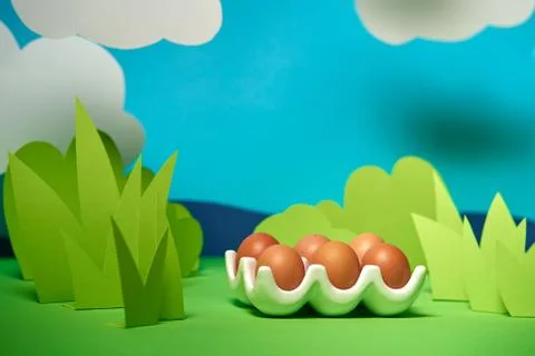 Beautiful green spring background with easter eggs Stock Photos