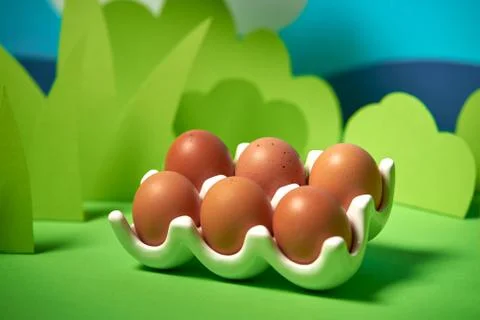 Beautiful green spring background with easter eggs Stock Photos