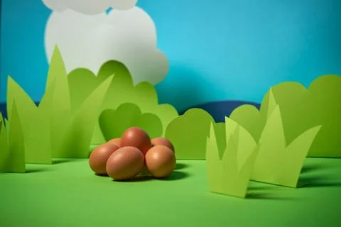 Beautiful green spring background with easter eggs Stock Photos