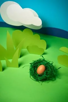 Beautiful green spring background with easter eggs Stock Photos