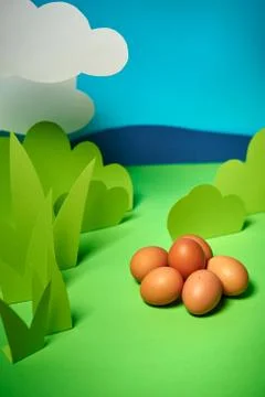 Beautiful green spring background with easter eggs Stock Photos