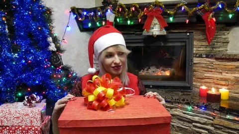Beautiful gril with Christmas gift Stock Footage 99490218