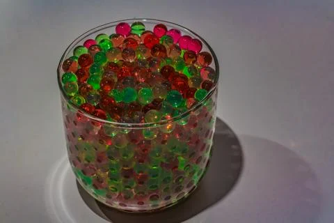 Beautiful group of multi-colored transparent hydrogel balls with reflections 스톡 사진