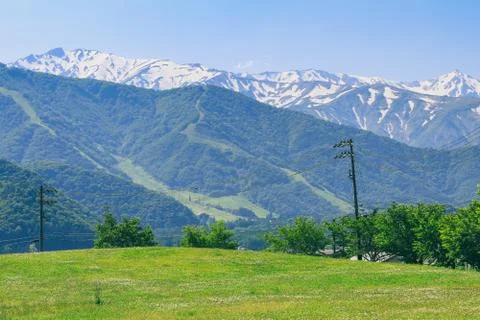 Beautiful Hakuba mountain range  in spring season , Nagano Prefecture Japan. Stock Photos