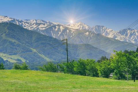 Beautiful Hakuba mountain range  in spring season , Nagano Prefecture Japan. Foto stock