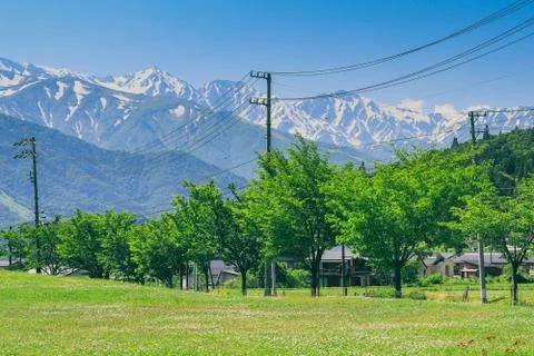 Beautiful Hakuba mountain range  in spring season , Nagano Prefecture Japan. Stock Photos