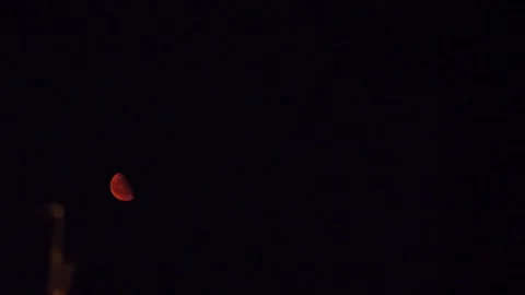 Beautiful half red moon close-up on a black sky. Close-up moon and craters moon Stock Footage 124702690