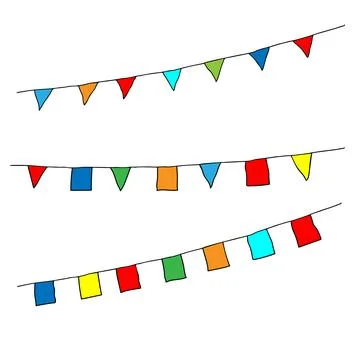 Beautiful hand-drawn colored vector illustration of group of flags isolated o Stock Illustration