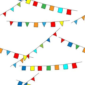 Beautiful hand-drawn colored vector illustration of group of flags isolated o Stock Illustration