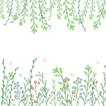 Beautiful hand drawn greenery doddle background Stock Illustration