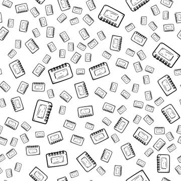 Beautiful hand drawn seamless pattern  fashion calendar icon. Hand drawn blac Illustrazione stock