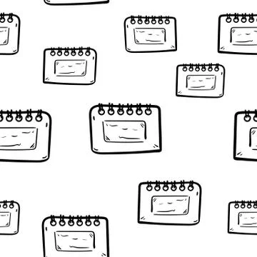 Beautiful hand drawn seamless pattern  fashion calendar icon. Hand drawn blac 스톡 일러스트