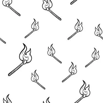 Beautiful hand drawn seamless pattern  fashion burning match icon. Hand drawn Stock Illustration