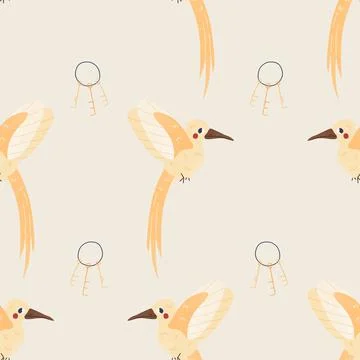 Beautiful hand drawn seamless pattern with bird and key for decoration design Stock Illustration