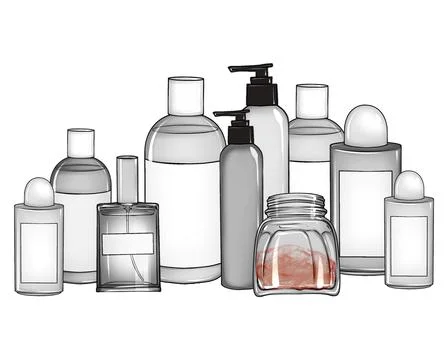 Beautiful hand drawn set of jars with care cosmetics, creams and scrubs for face Illustrazione stock
