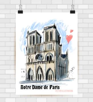 Beautiful hand drawn sketch vector illustration Notre Dame de Paris 스톡 일러스트
